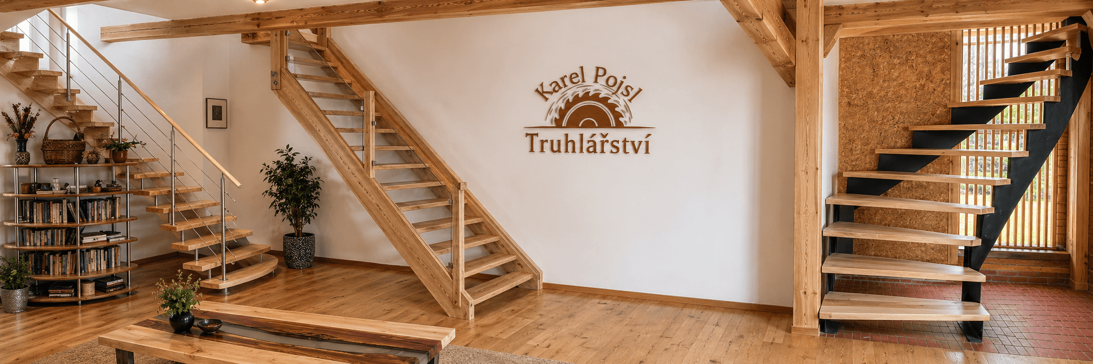Karel Pojsl Carpentry showroom featuring custom woodwork installations