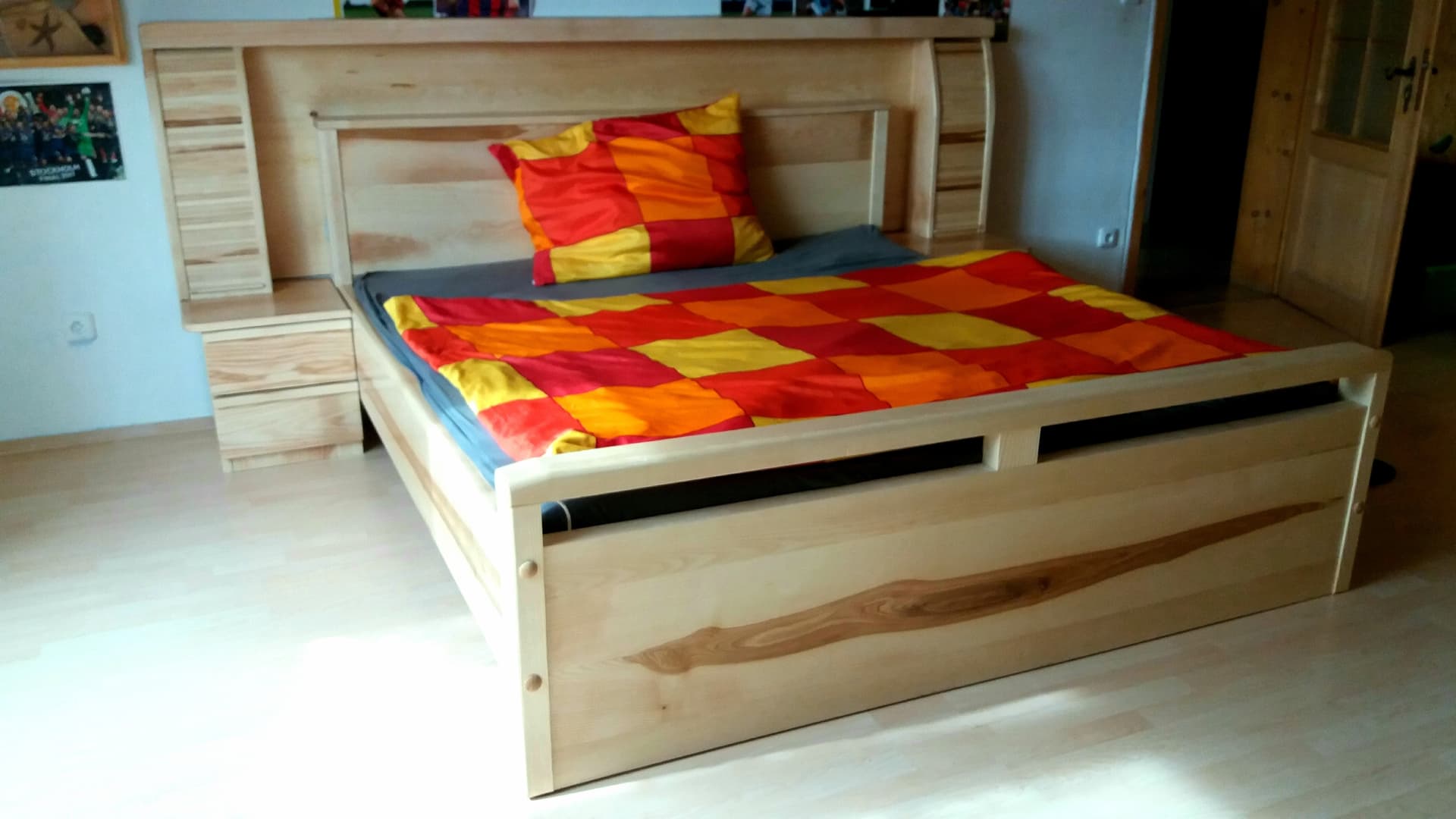 Custom solid wood bed frame with handcrafted headboard